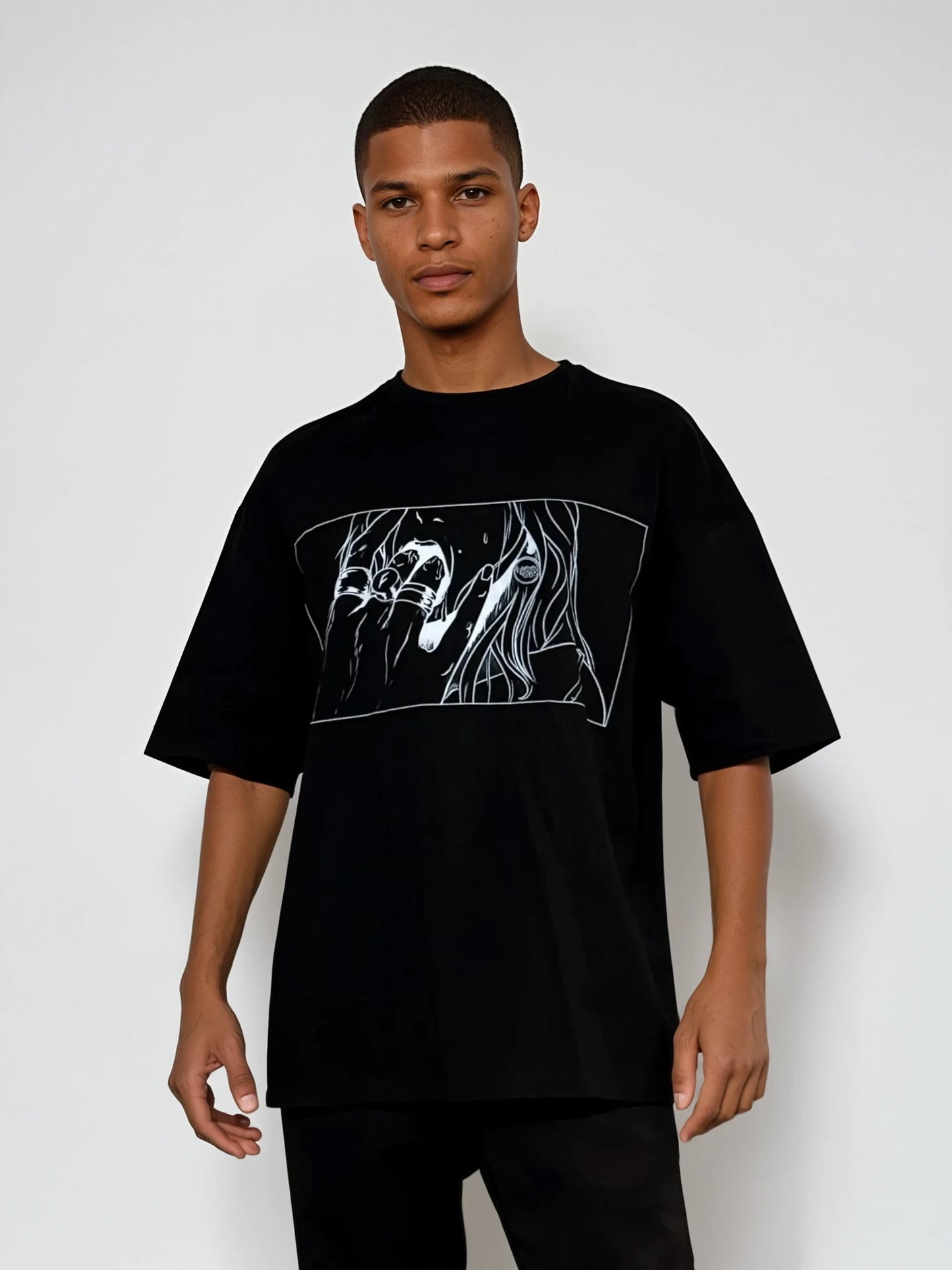 Money Sigil Oversized Deep Drop Shoulder Tee In Black