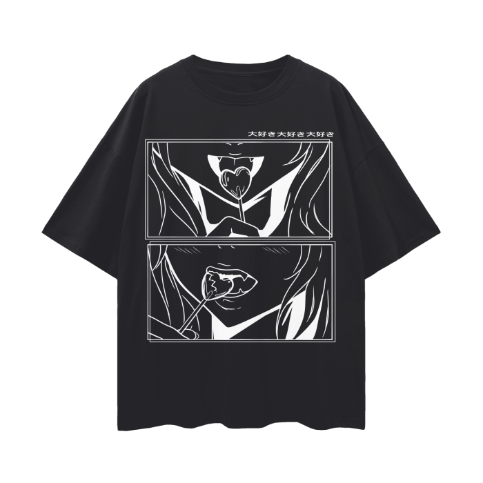 I Like You Oversized Deep Drop Shoulder Tee In Black