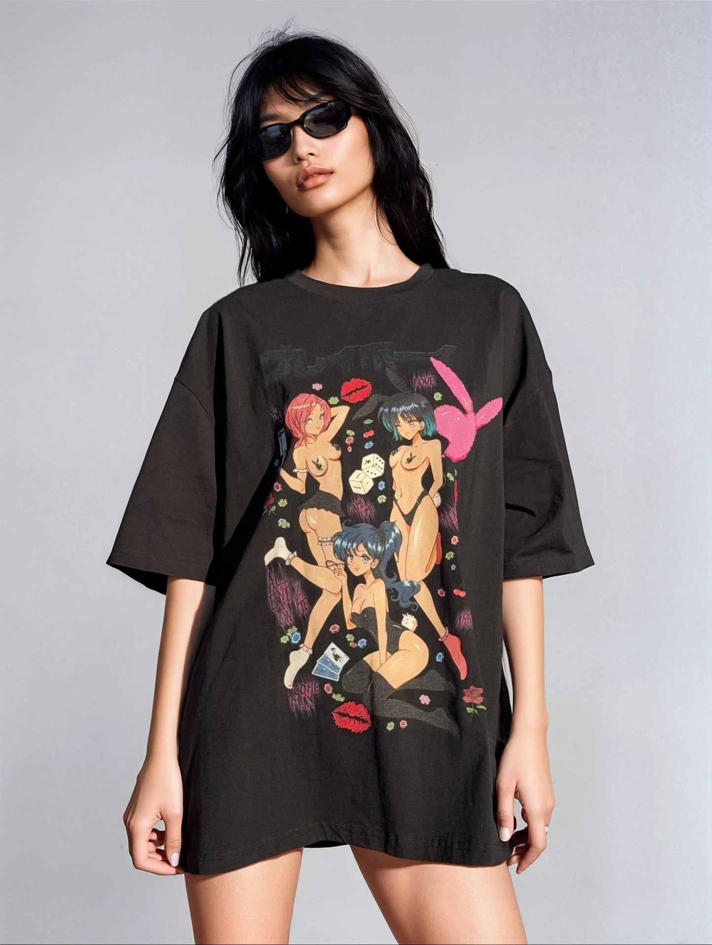 Millionaire Club Cuties Playboy Inspired Oversized Deep Drop Shoulder Tee