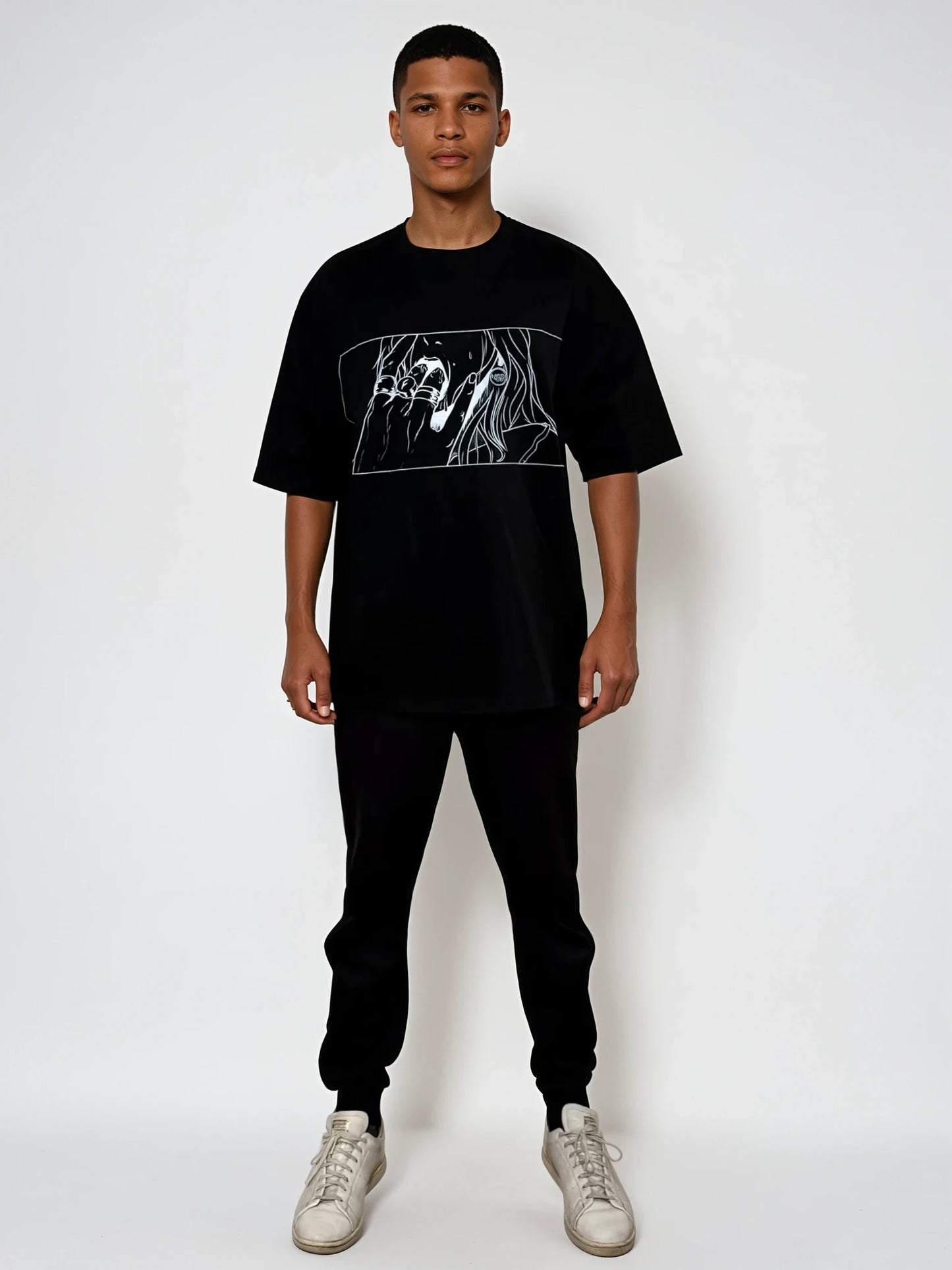 Money Sigil Oversized Deep Drop Shoulder Tee In Black