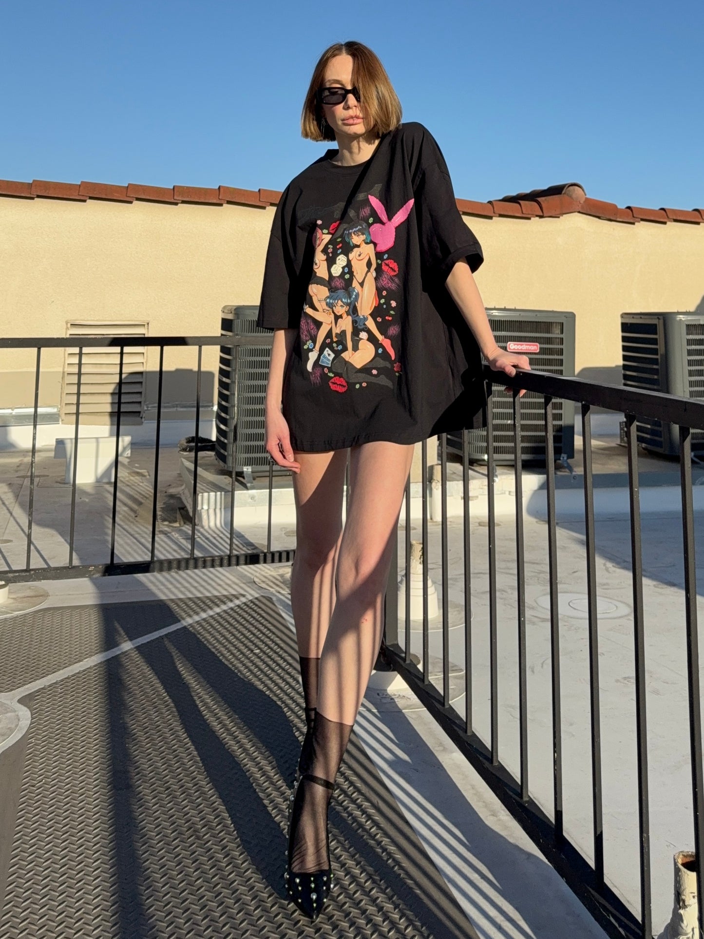 Millionaire Club Cuties Playboy Inspired Oversized Deep Drop Shoulder Tee