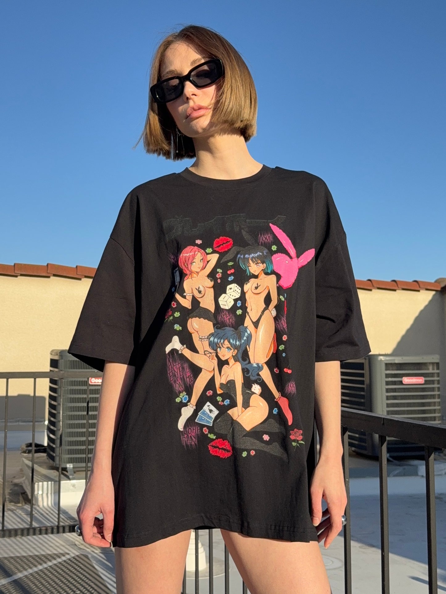 Millionaire Club Cuties Playboy Inspired Oversized Deep Drop Shoulder Tee