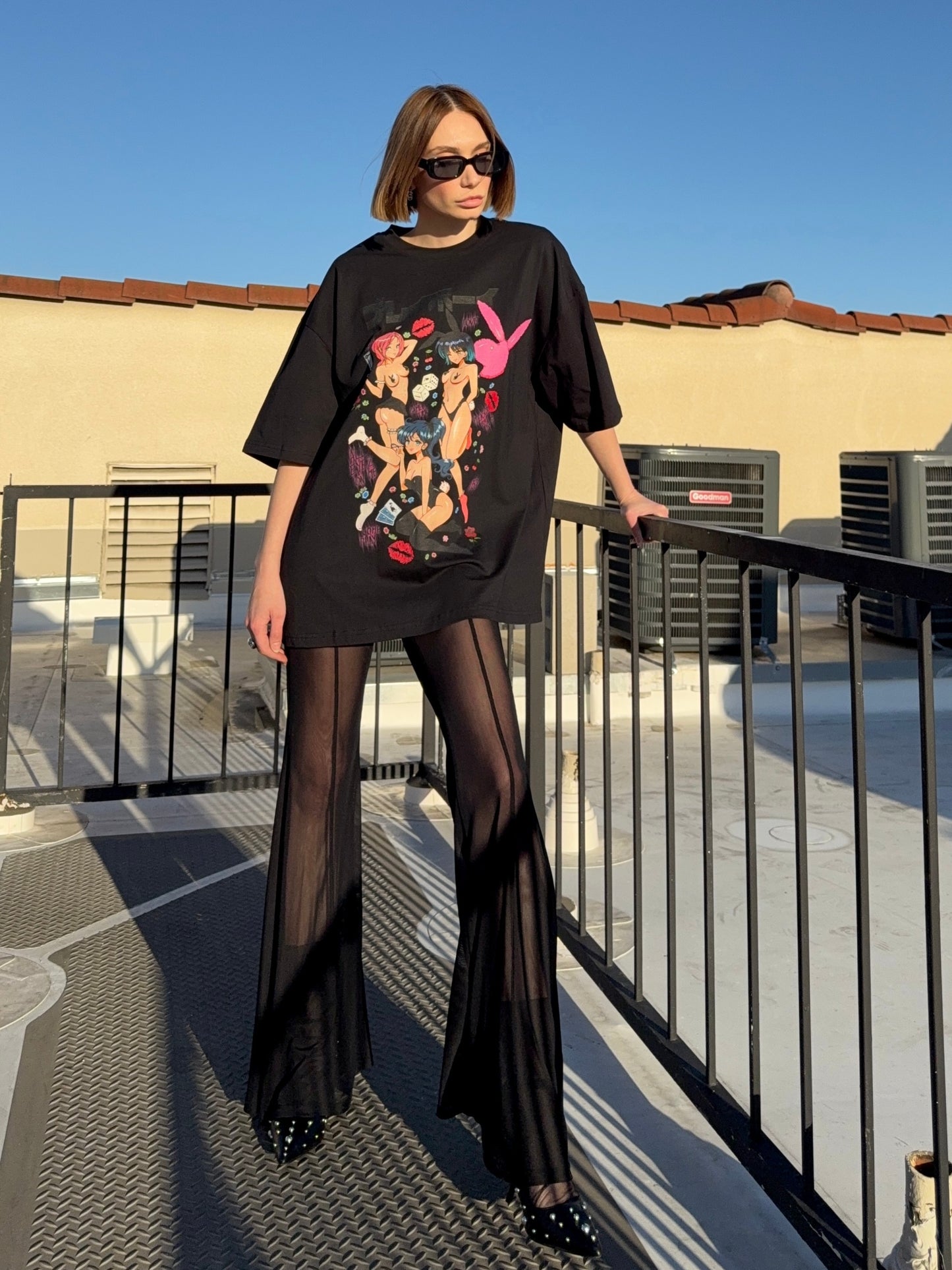 Millionaire Club Cuties Playboy Inspired Oversized Deep Drop Shoulder Tee