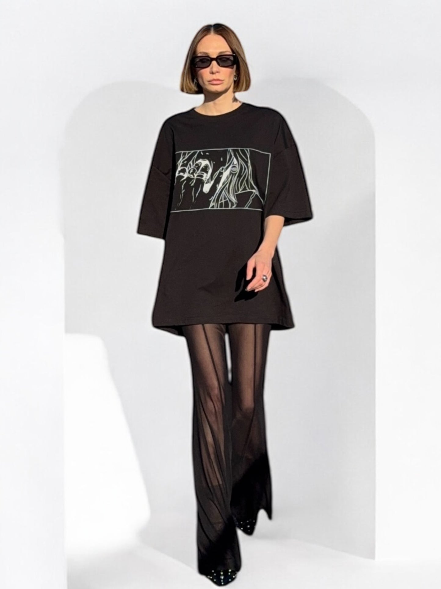 Money Sigil Oversized Deep Drop Shoulder Tee In Black
