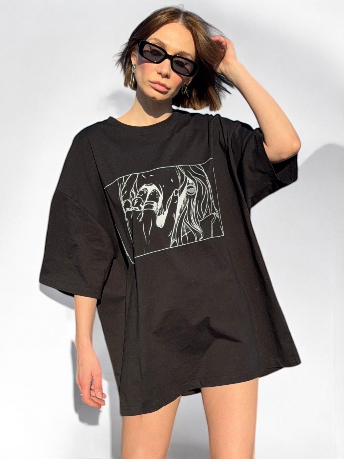 Money Sigil Oversized Deep Drop Shoulder Tee In Black