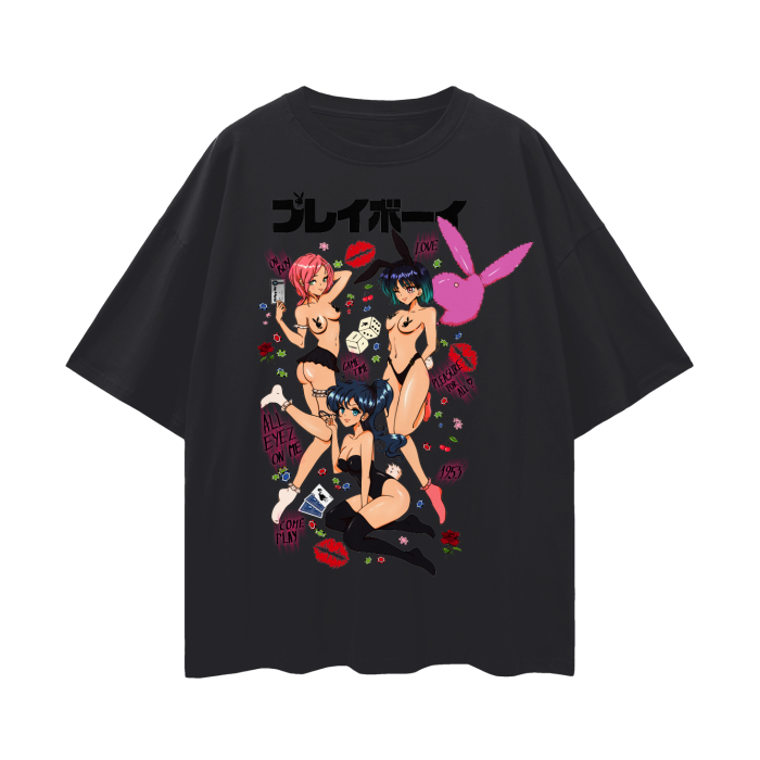 Millionaire Club Cuties Playboy Inspired Oversized Deep Drop Shoulder Tee