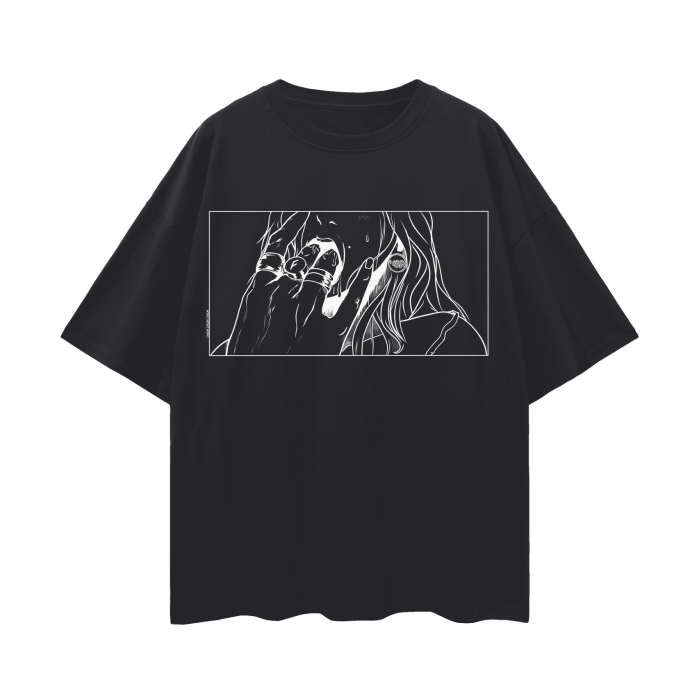 Money Sigil Oversized Deep Drop Shoulder Tee In Black