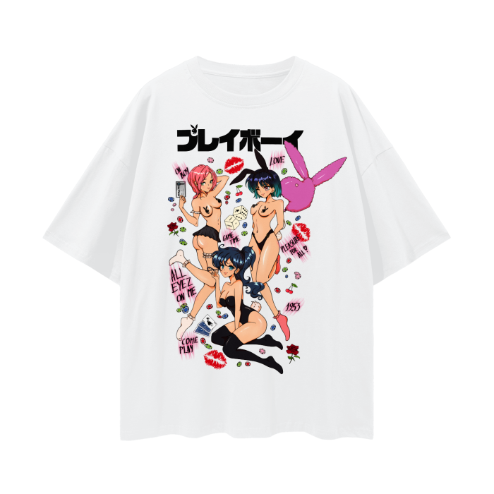 Millionaire Club Cuties Playboy Inspired Oversized Deep Drop Shoulder Tee